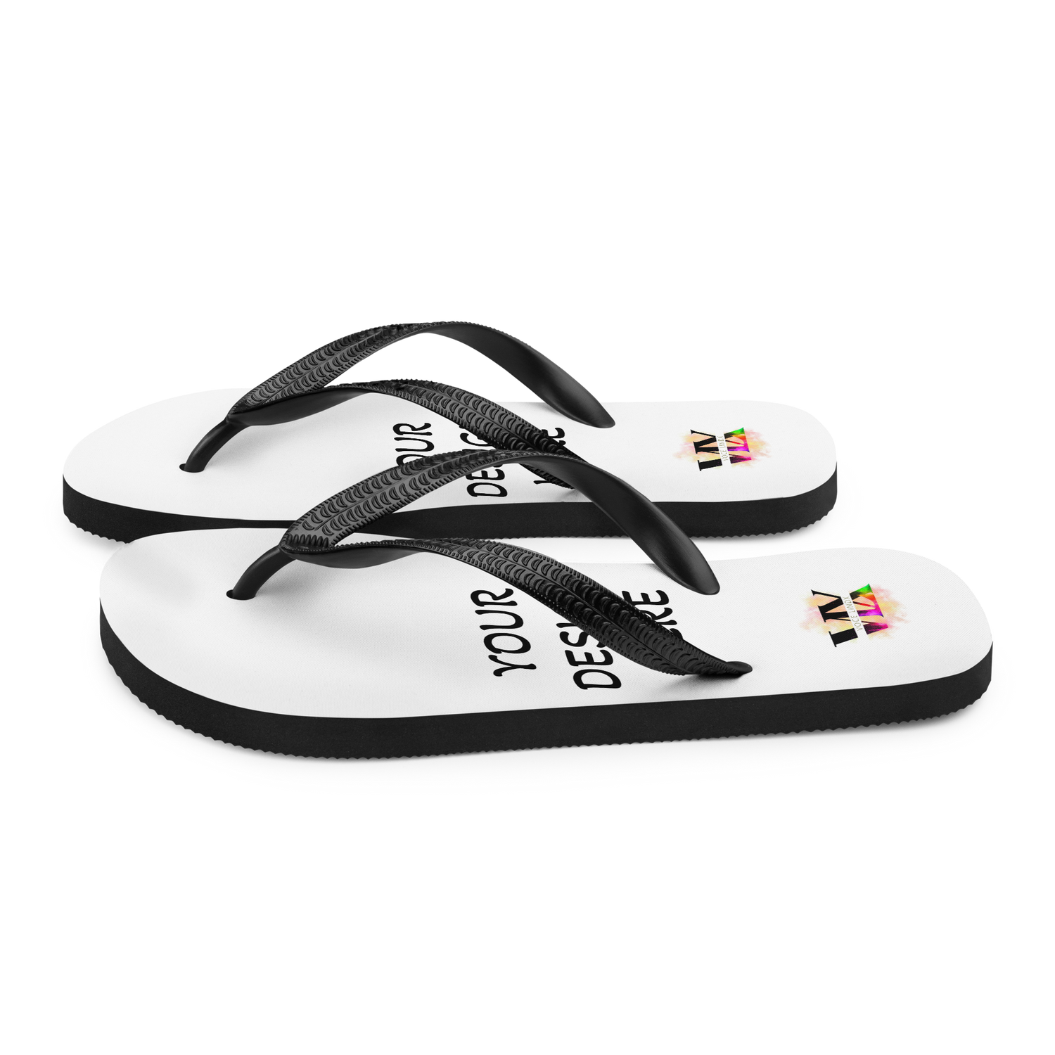 Custom White Flip-Flops with Black Straps – Personalised Design | Voce Lindx