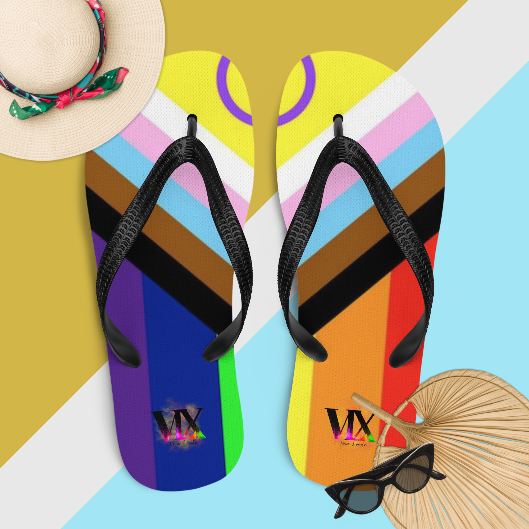 VOCE LINDX Intersex Pride Flip‑Flops – Rubber Sole with Soft Lined Strap &amp; Non‑Slip Grip – Inclusive Summer Footwear