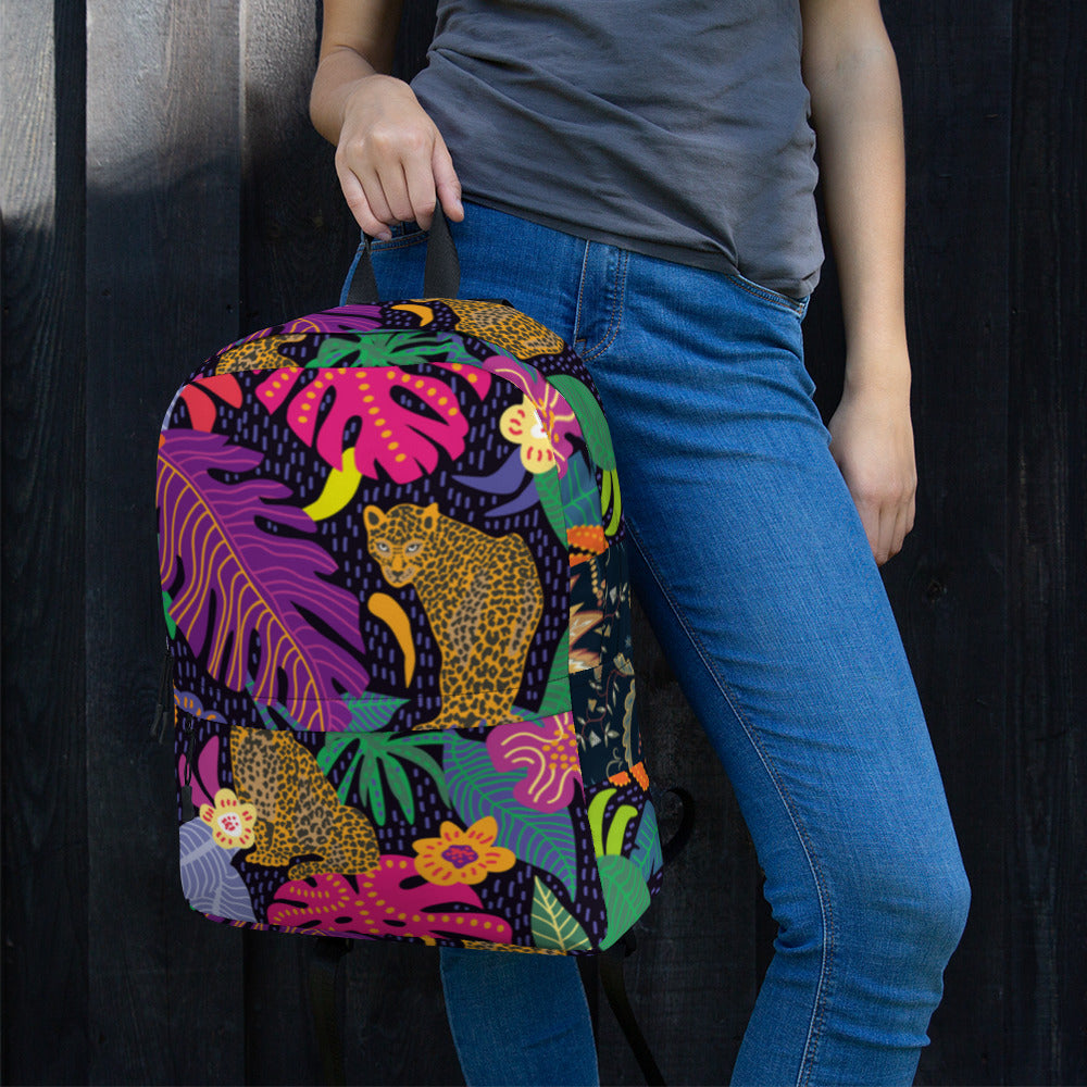 Jaguar &amp; Botanical Backpack - all-over print rucksack, side view