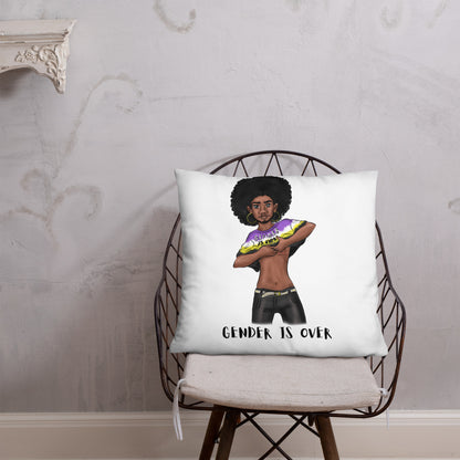Basic Cushion – “Gender Is Over” Typography Print | Bold Square Throw Pillow | Voce Lindx