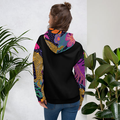 Floral Jaguar Hoodie – Colourful Print with Botanical Motifs | Bold &amp; Artistic Streetwear