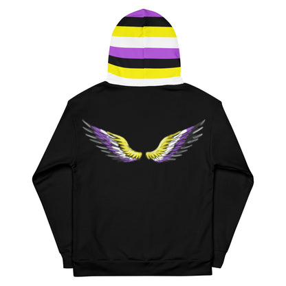 “Gender Is Over” Non-Binary Pride Hoodie – Purple, Yellow, White &amp; Black | Inclusive Statement Style