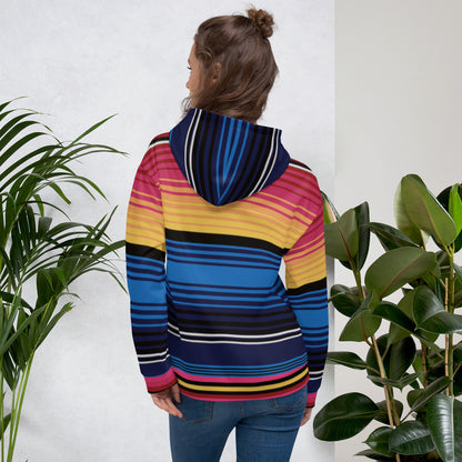 Coloured Stripe Hoodie – Vibrant Band Print | Relaxed Cotton-Blend Sweatshirt