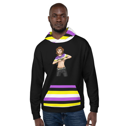 “Gender Is Over” Non-Binary Pride Hoodie – Purple, Yellow, White &amp; Black | Inclusive Statement Style