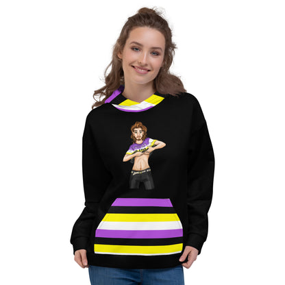 “Gender Is Over” Non-Binary Pride Hoodie – Purple, Yellow, White &amp; Black | Inclusive Statement Style