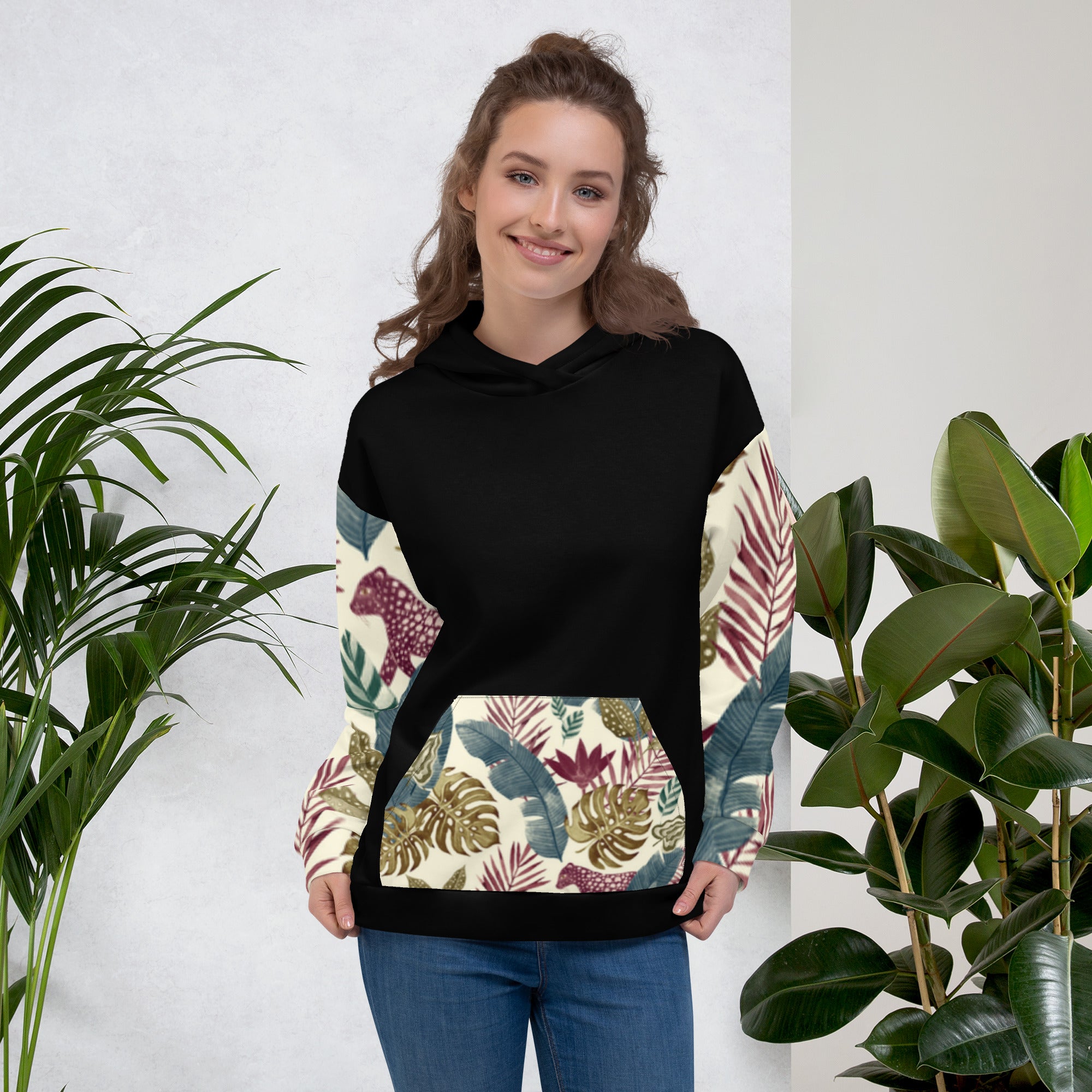 Floral Print Hoodie – White Base with Delicate Botanical Pattern