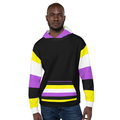 Non-Binary Pride Hoodie – Inclusive Yellow, White, Purple and Black Flag Design | Comfortable Fit