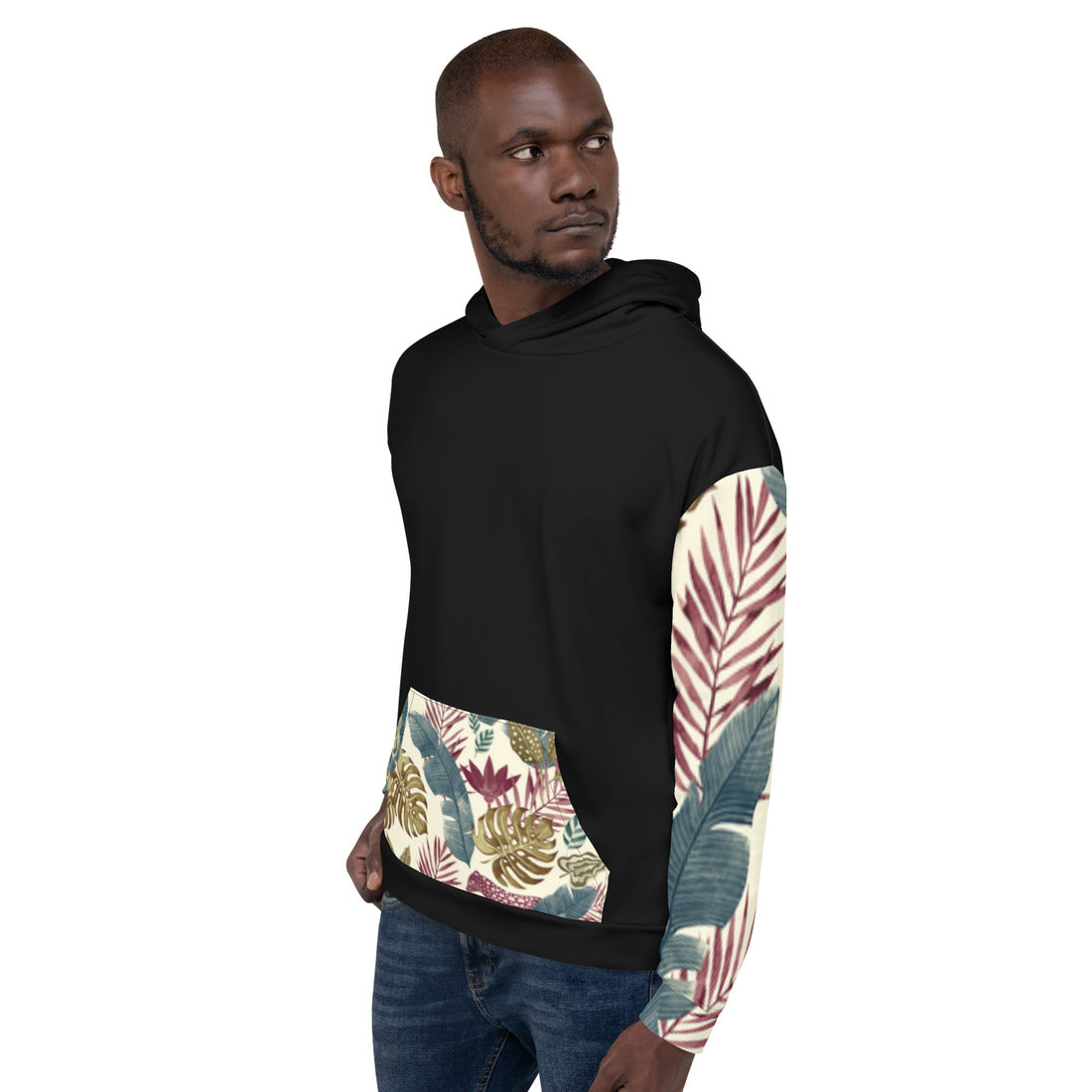 Floral Print Hoodie - White Base with Delicate Botanical Pattern