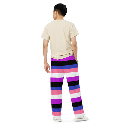 Genderfluid Pride Flag Wide-Leg Pants – Polyester Jersey