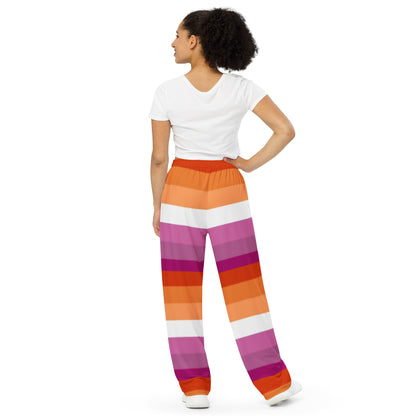Lesbian Pride Flag Wide-Leg Pants – Polyester Jersey