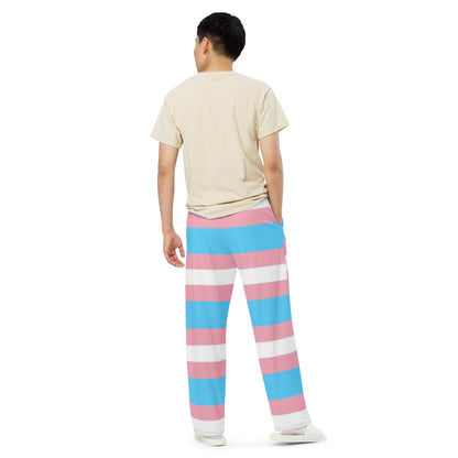 Transgender Pride Flag Wide-Leg Pants – Polyester Jersey