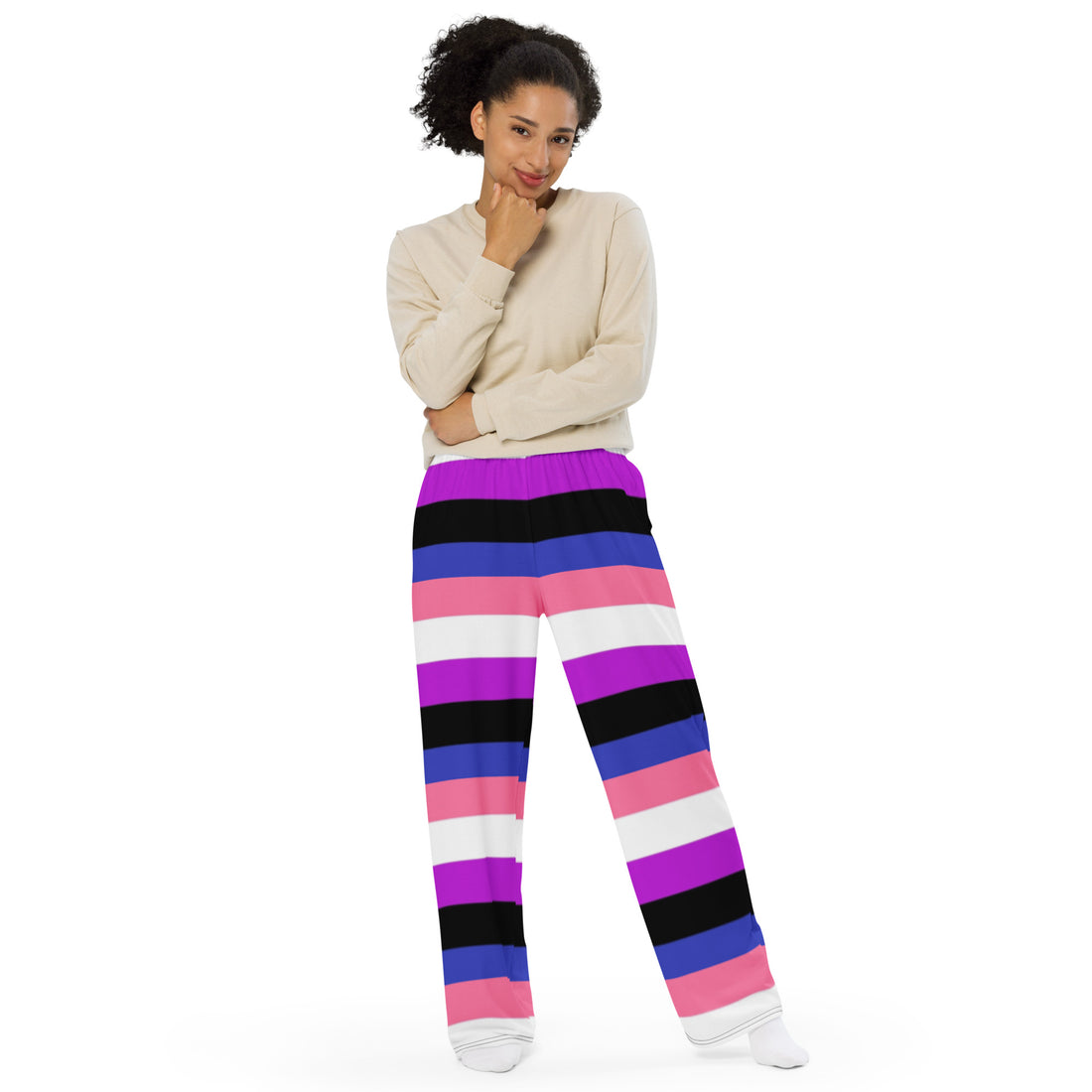 Genderfluid Pride Flag Wide-Leg Pants – Polyester Jersey