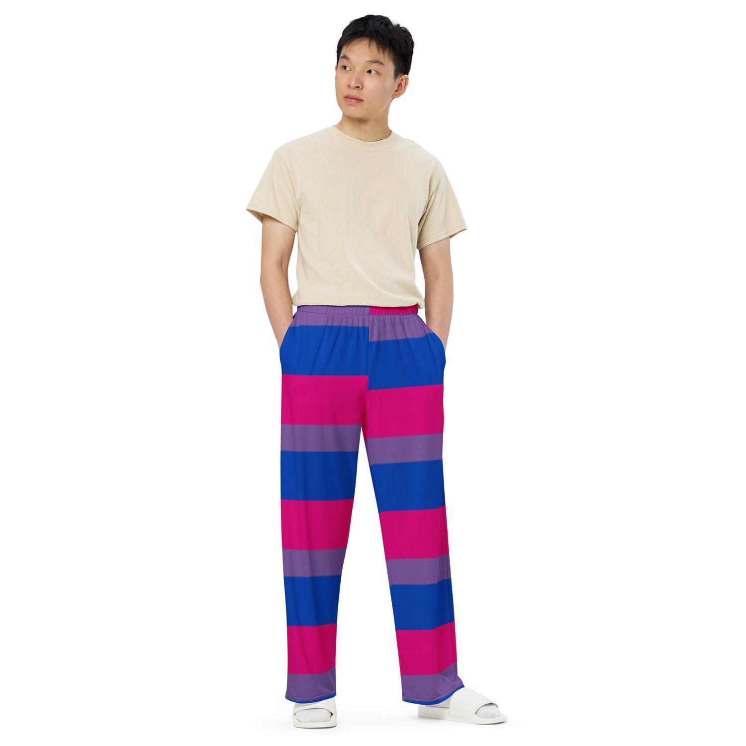 Bisexual Pride Flag Wide-Leg Pants – Polyester Jersey