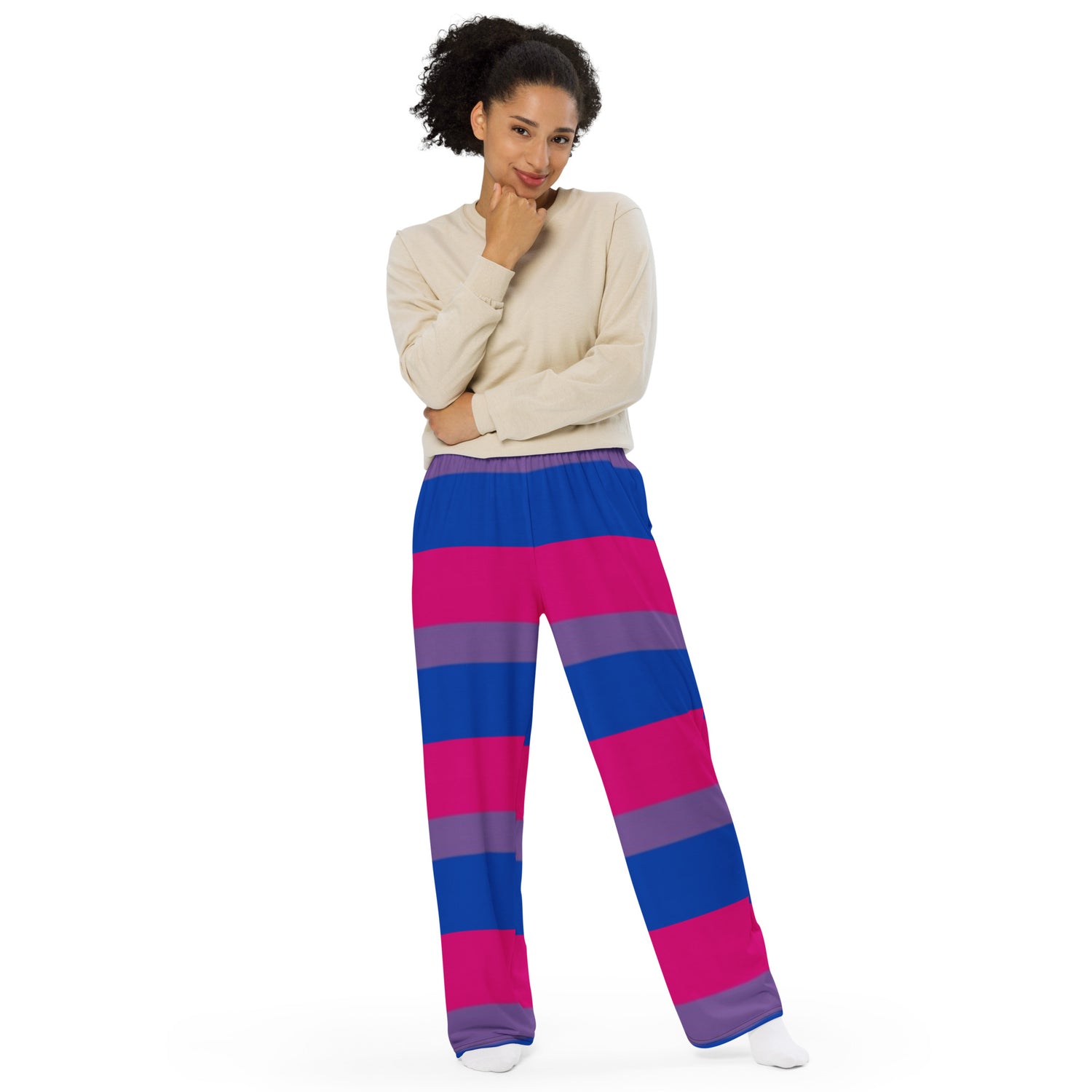 Bisexual Pride Flag Wide-Leg Pants – Polyester Jersey