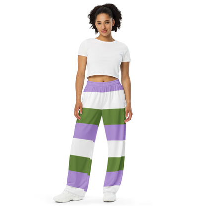 Genderqueer Pride Flag Wide-Leg Pants – Polyester Jersey