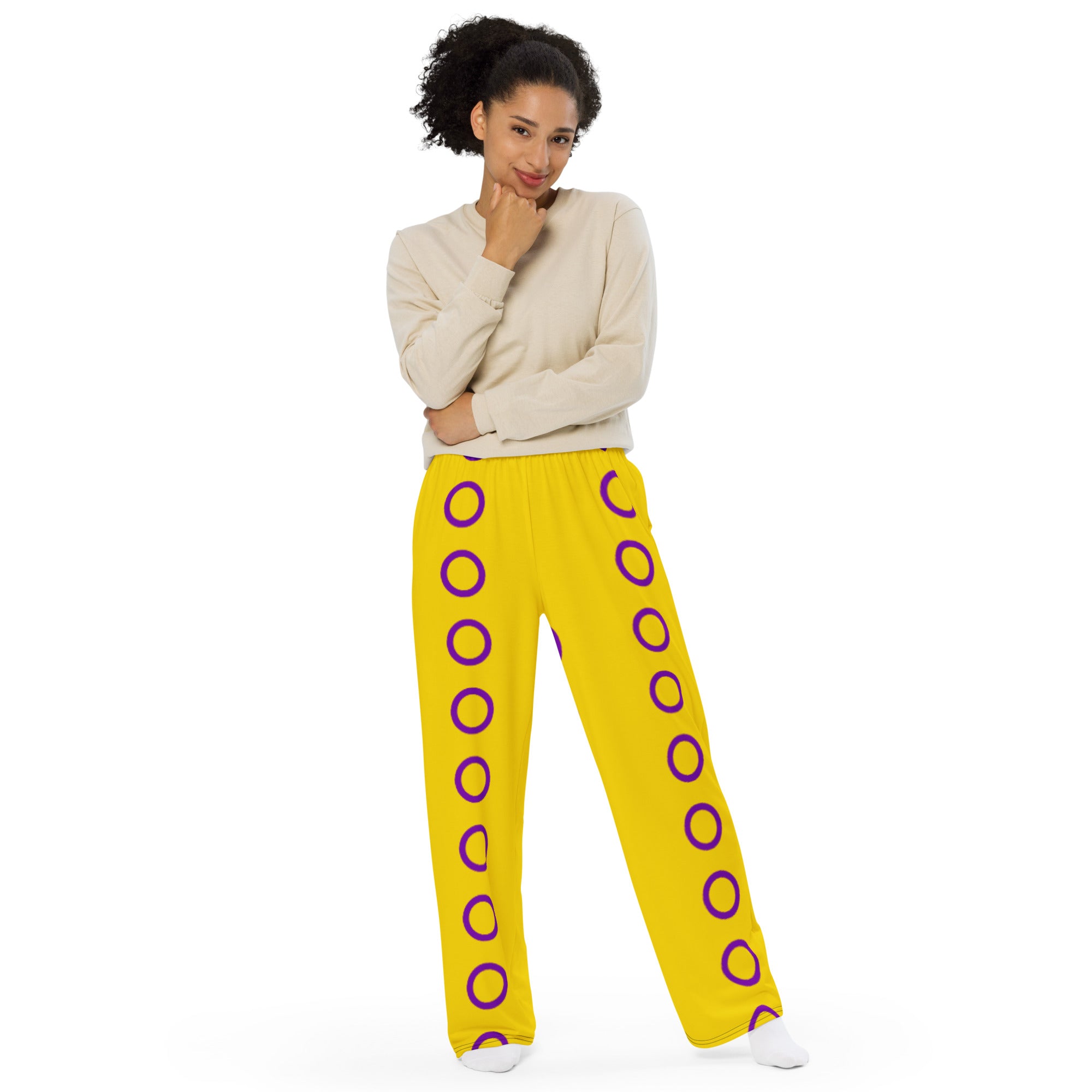 Intersex Pride Flag Wide-Leg Pants – Polyester Jersey
