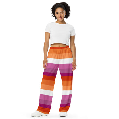 Lesbian Pride Flag Wide-Leg Pants – Polyester Jersey