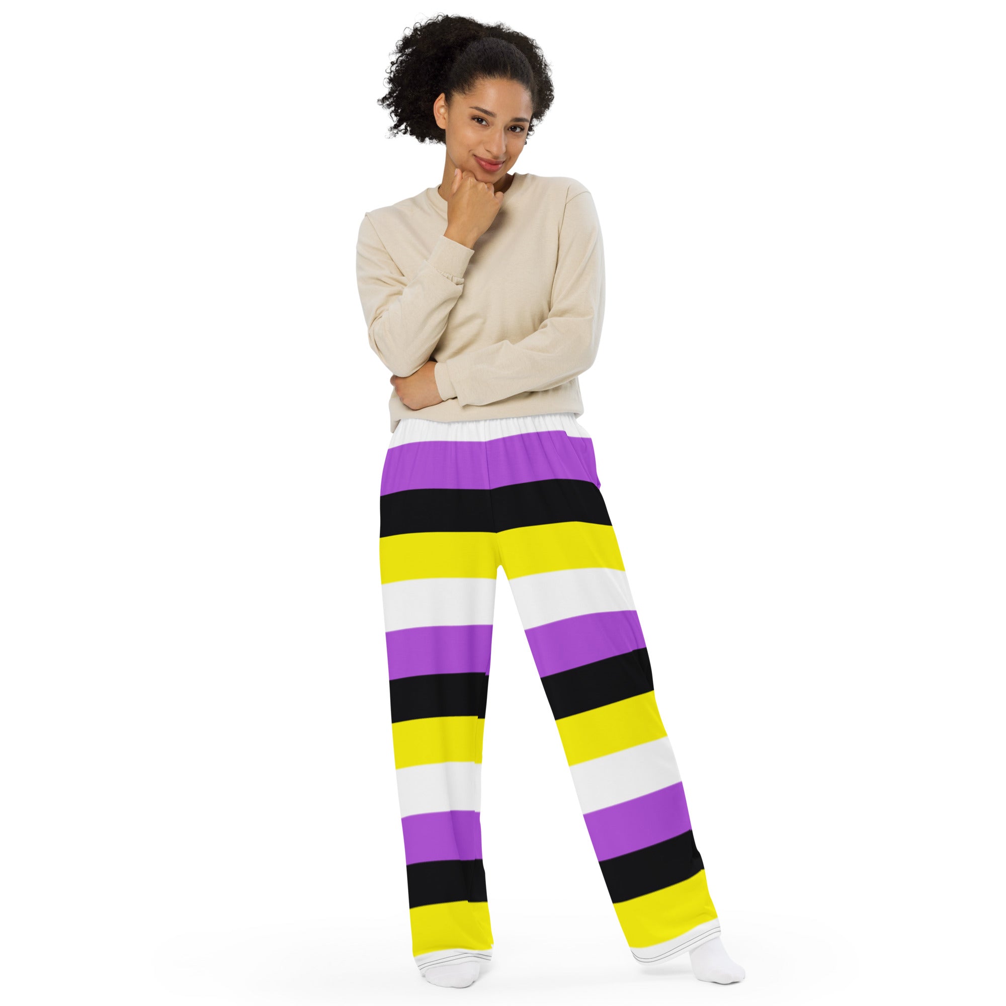 Non-Binary Pride Flag Wide-Leg Pants – Polyester Jersey