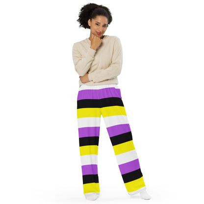 Non-Binary Pride Flag Wide-Leg Pants – Polyester Jersey