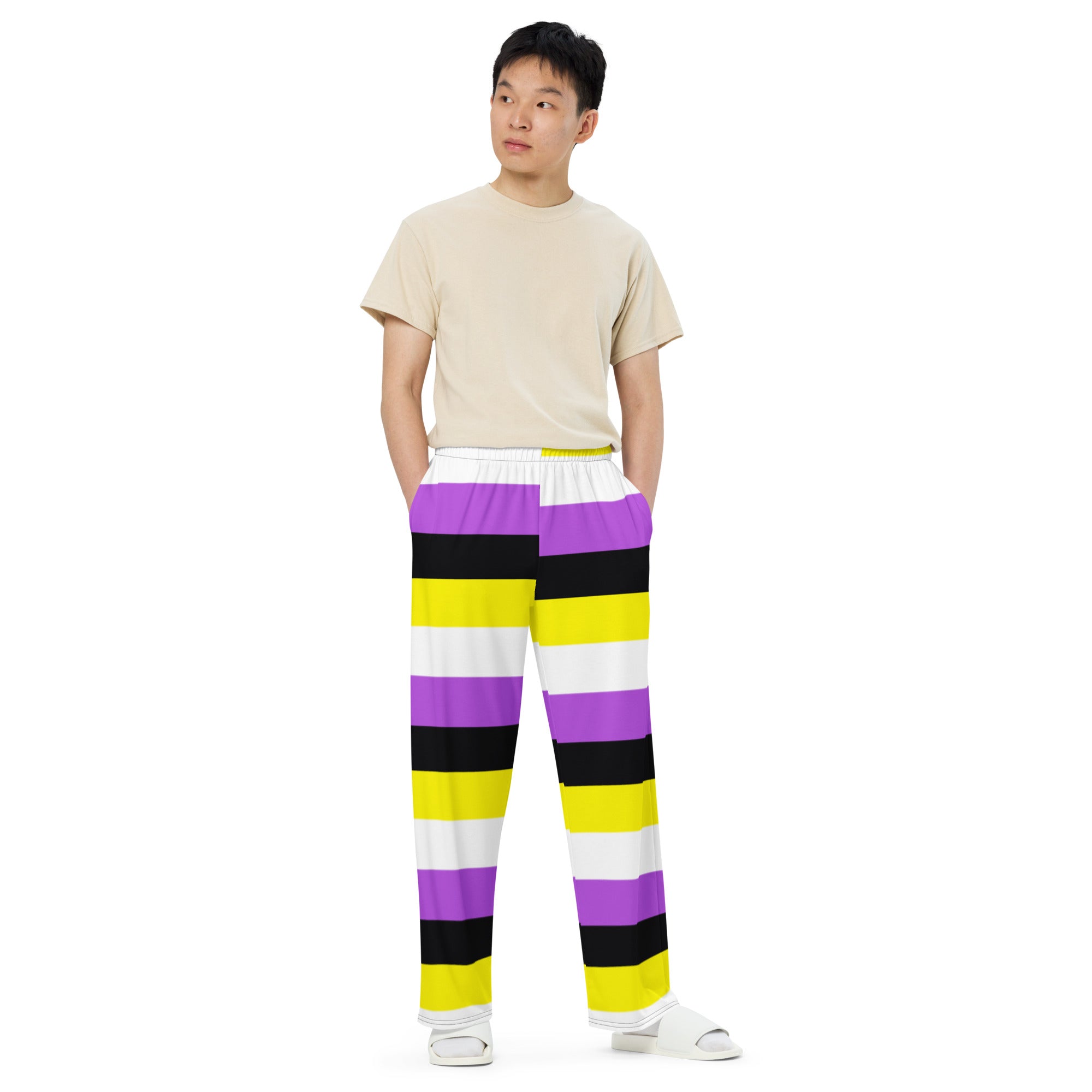 Non-Binary Pride Flag Wide-Leg Pants – Polyester Jersey
