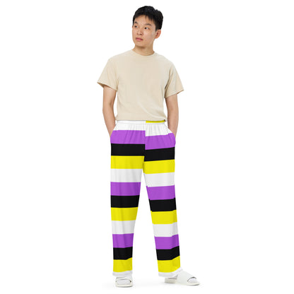 Non-Binary Pride Flag Wide-Leg Pants – Polyester Jersey
