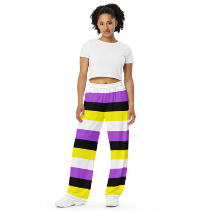 Non-Binary Pride Flag Wide-Leg Pants – Polyester Jersey