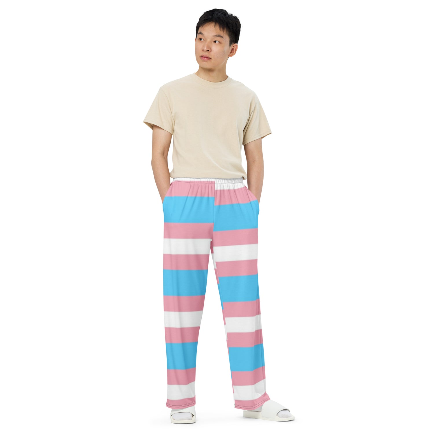 Transgender Pride Flag Wide-Leg Pants – Polyester Jersey