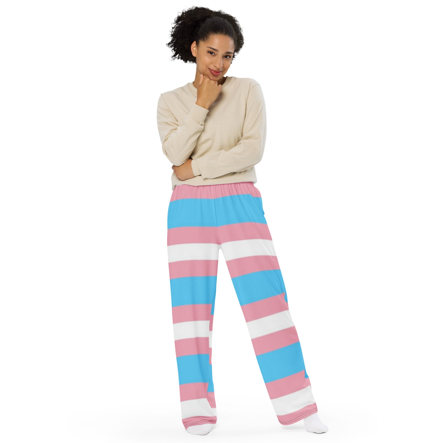 Transgender Pride Flag Wide-Leg Pants – Polyester Jersey