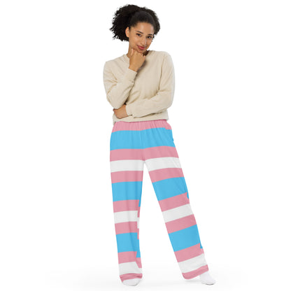 Transgender Pride Flag Wide-Leg Pants – Polyester Jersey