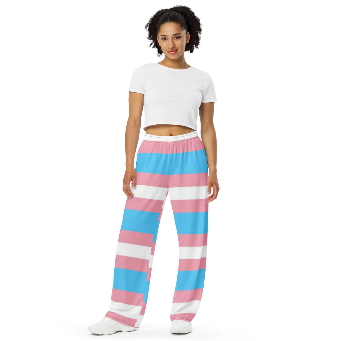 Transgender Pride Flag Wide-Leg Pants – Polyester Jersey