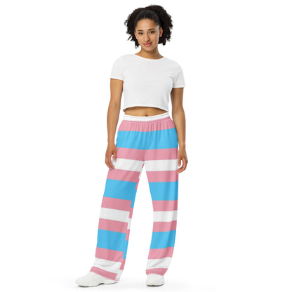 Transgender Pride Flag Wide-Leg Pants – Polyester Jersey