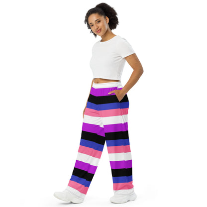 Genderfluid Pride Flag Wide-Leg Pants – Polyester Jersey