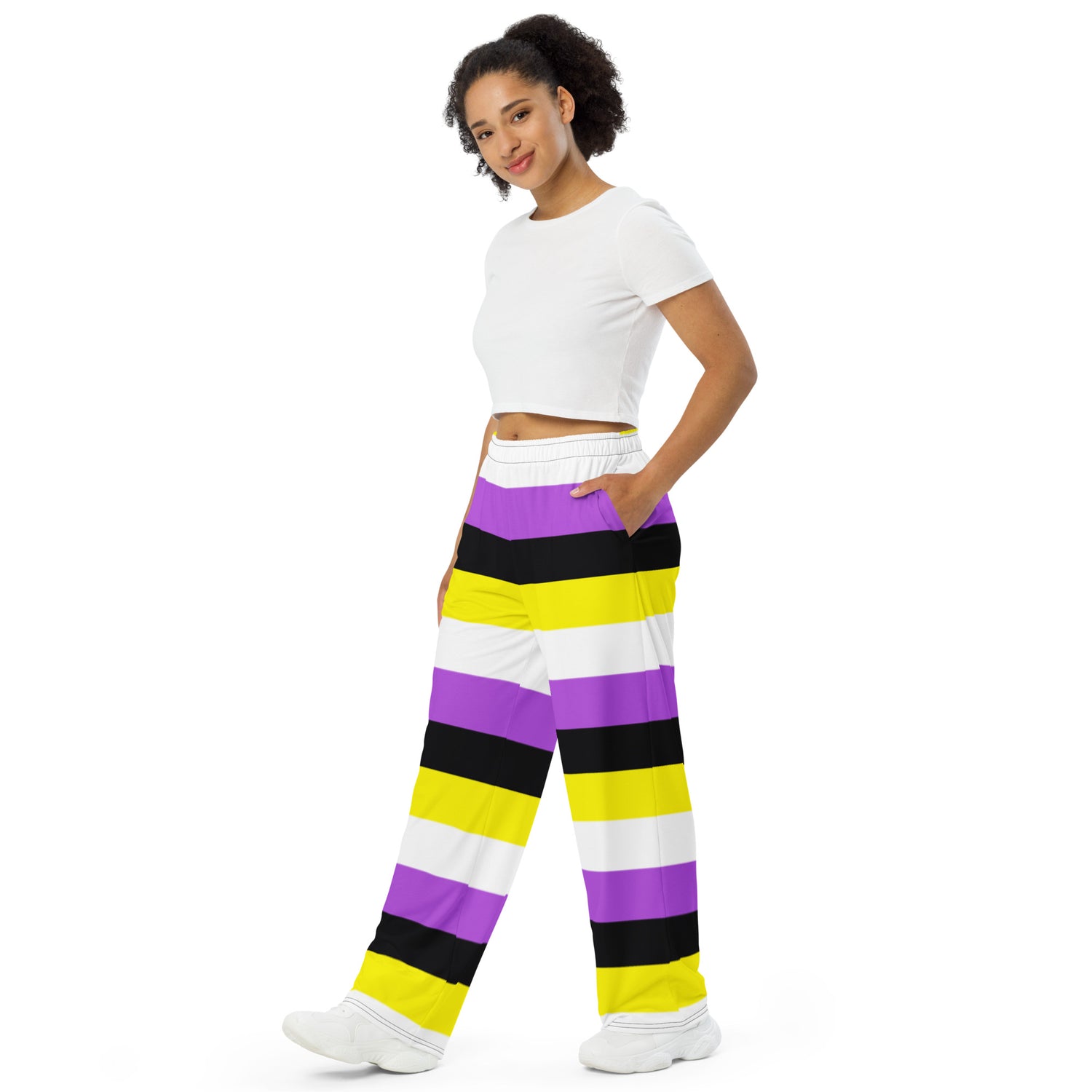 Non-Binary Pride Flag Wide-Leg Pants – Polyester Jersey