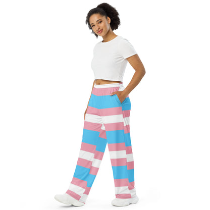 Transgender Pride Flag Wide-Leg Pants – Polyester Jersey