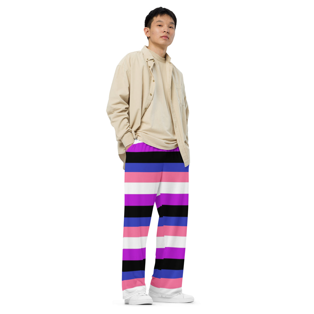 Genderfluid Pride Flag Wide-Leg Pants – Polyester Jersey