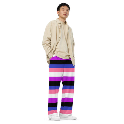 Genderfluid Pride Flag Wide-Leg Pants – Polyester Jersey