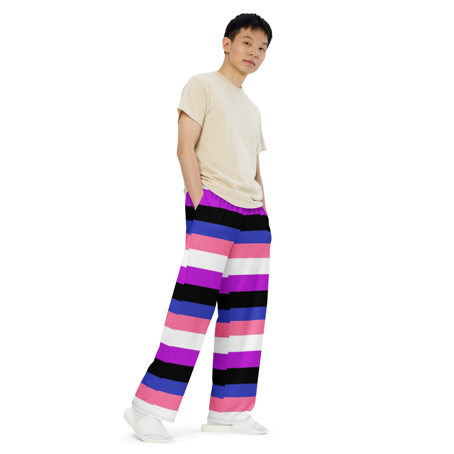 Genderfluid Pride Flag Wide-Leg Pants – Polyester Jersey