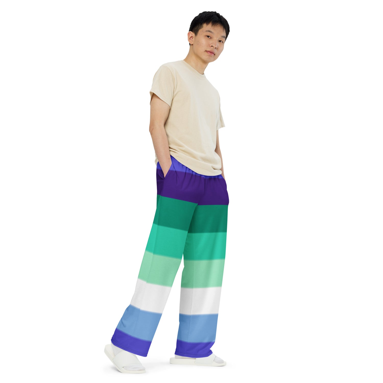 Gay Pride Flag Wide-Leg Pants – Polyester Jersey