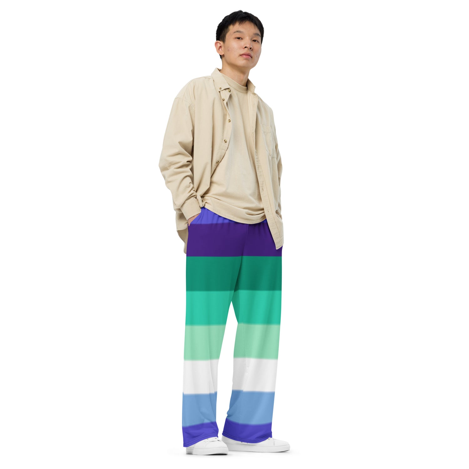 Gay Pride Flag Wide-Leg Pants – Polyester Jersey