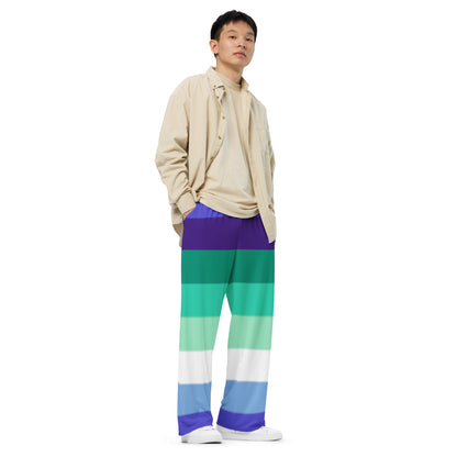 Gay Pride Flag Wide-Leg Pants – Polyester Jersey