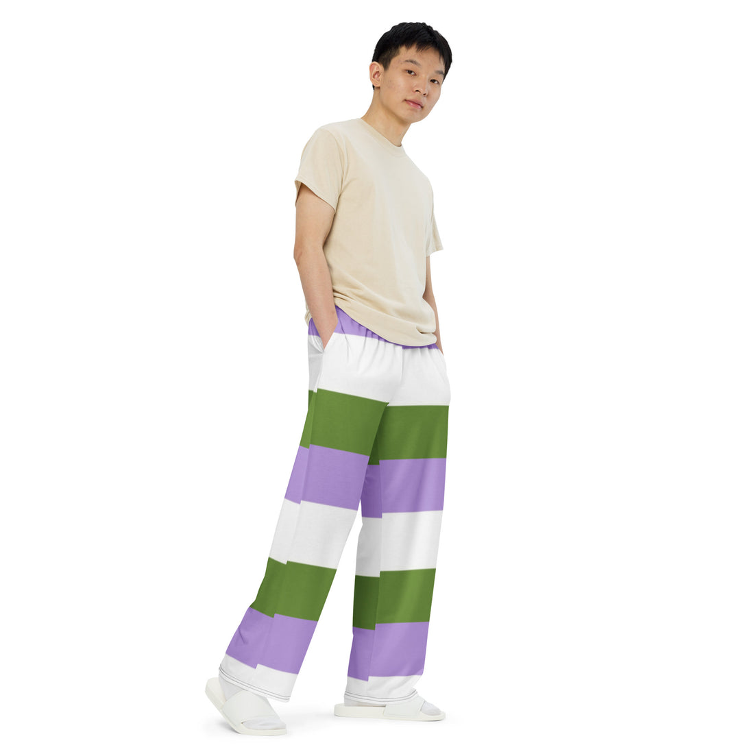 Genderqueer Pride Flag Wide-Leg Pants – Polyester Jersey