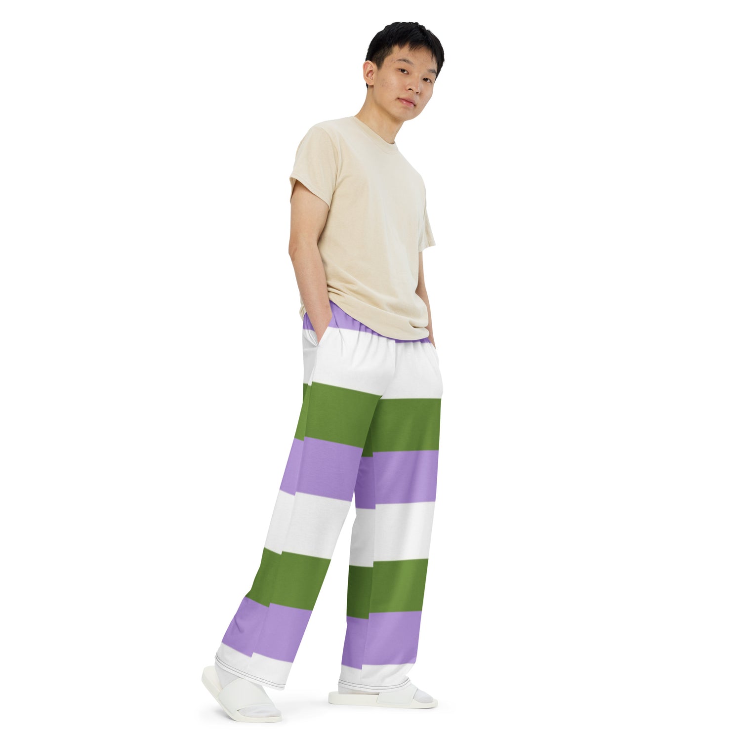 Genderqueer Pride Flag Wide-Leg Pants – Polyester Jersey