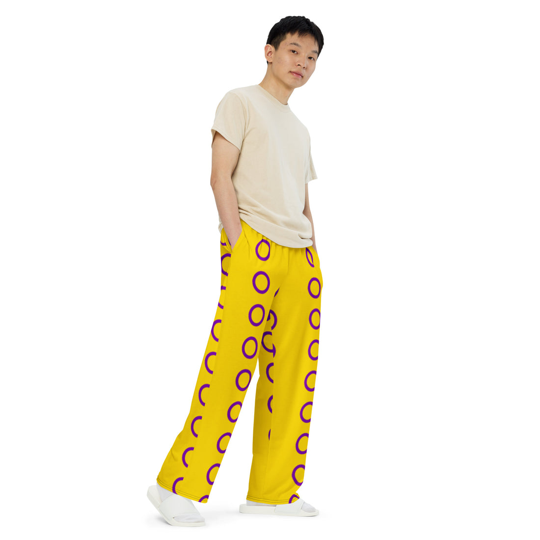 Intersex Pride Flag Wide-Leg Pants – Polyester Jersey