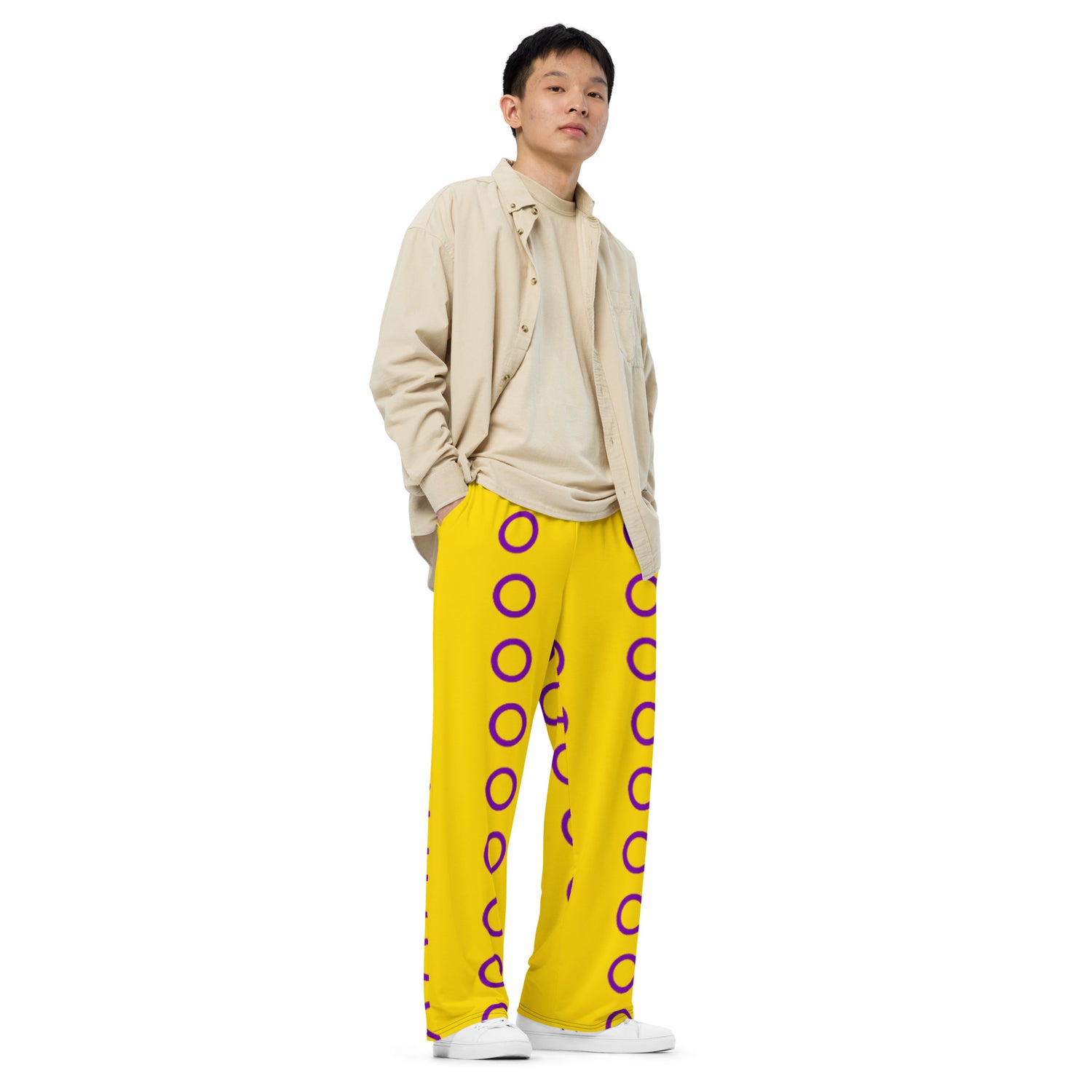 Intersex Pride Flag Wide-Leg Pants – Polyester Jersey