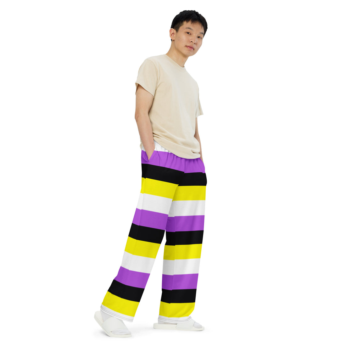 Non-Binary Pride Flag Wide-Leg Pants – Polyester Jersey