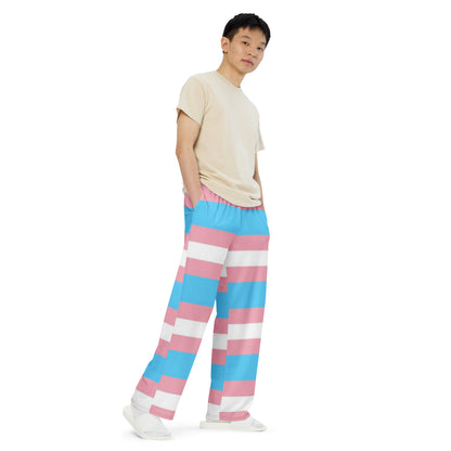 Transgender Pride Flag Wide-Leg Pants – Polyester Jersey