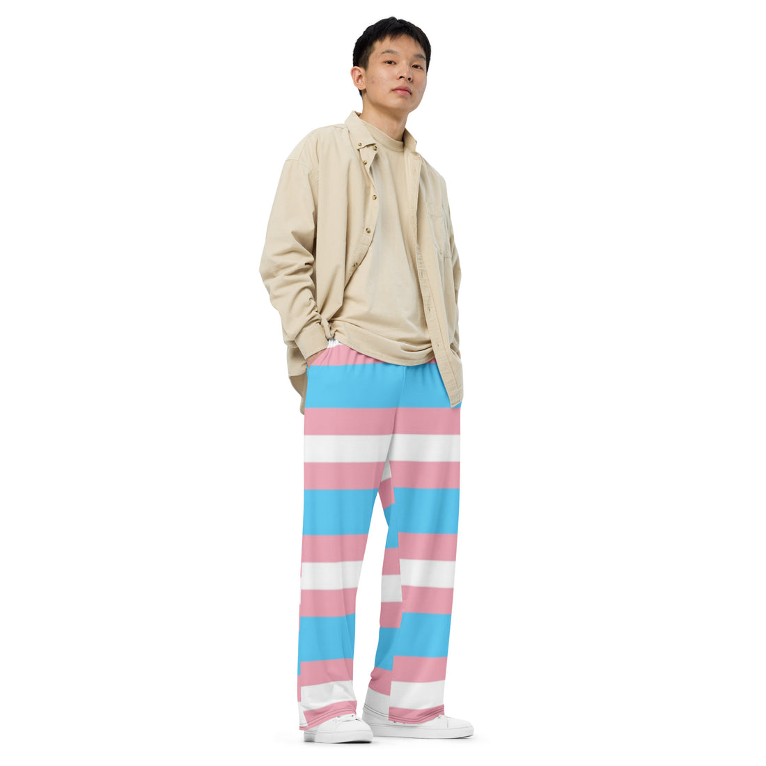 Transgender Pride Flag Wide-Leg Pants – Polyester Jersey