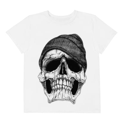Youth Crew Neck T-Shirt – Skull with Cap Graphic | Black Cotton Tee for Kids | Voce Lindx