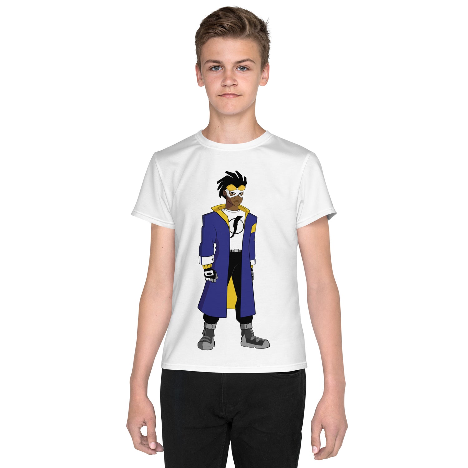 Youth Crew Neck T-Shirt – Super Shock Comic Art Print | Soft Cotton Tee for Kids | Voce Lindx