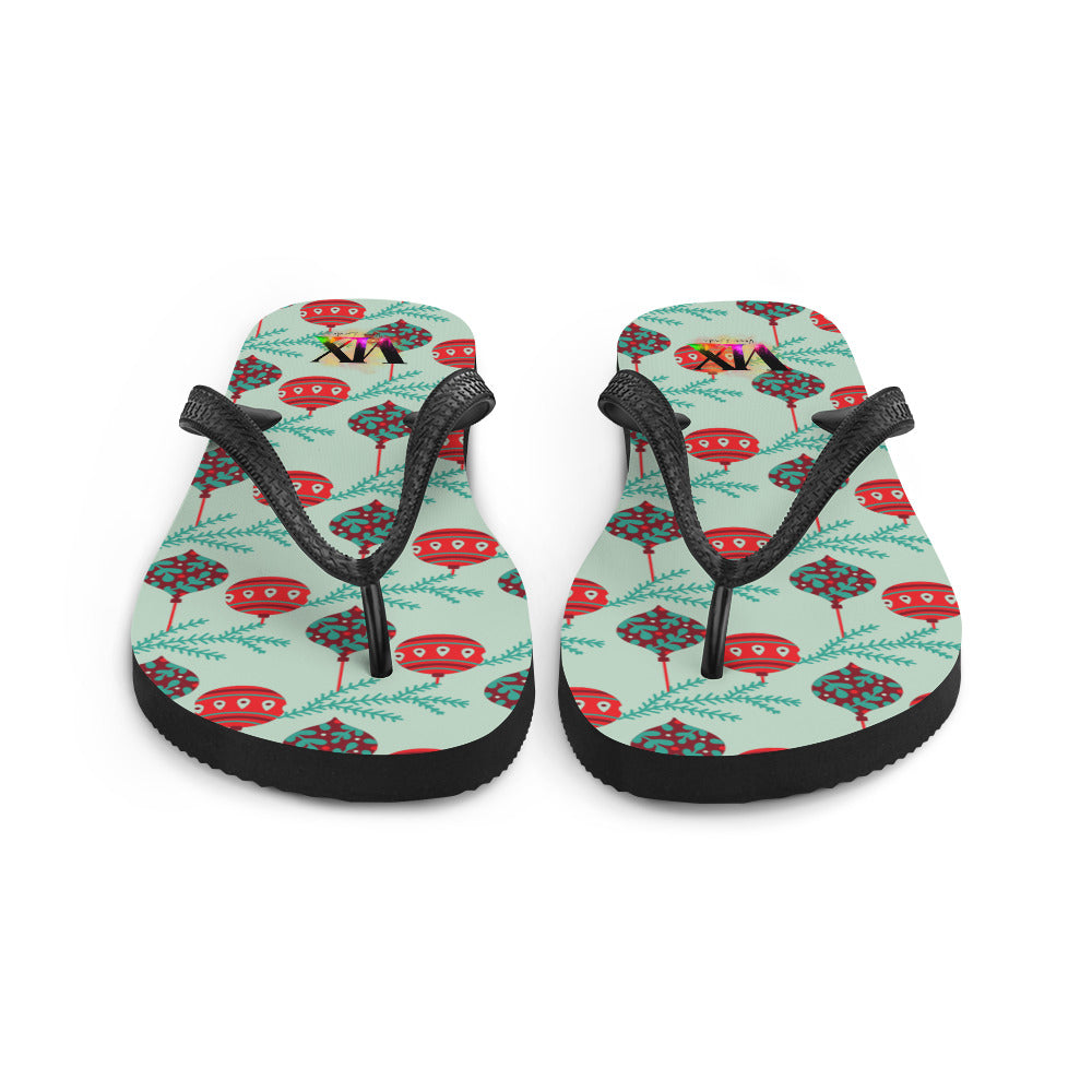 VOCE LINDX Christmas Baubles Flip‑Flops – Festive Ornament Print, Cushioned Sole &amp; Non‑Slip Grip – Fun Seasonal Footwear
